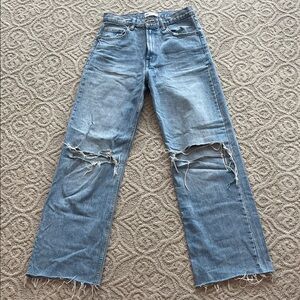 Zara Light Blue Distressed Wide-Leg Jeans